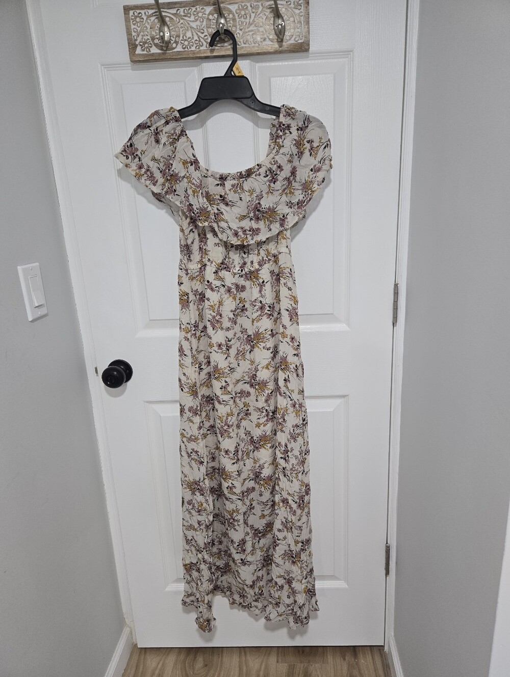 Miss Selfridge Cream Floral Maxi Dress With Ruffle Neckline